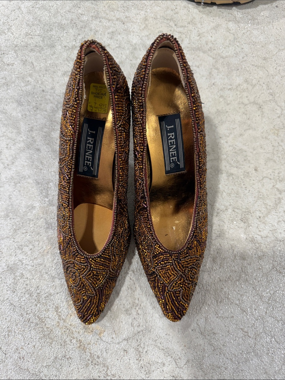 J.Renee Bronze Beaded Pointed Toe Flats